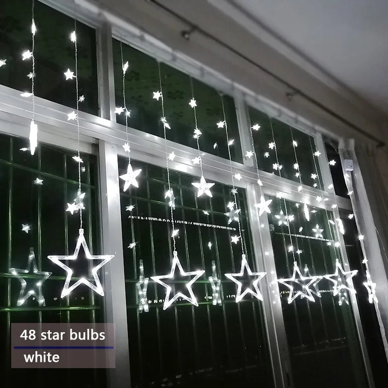 LED Julbelysning Gardin med Stjärnor – Varm Vit Ljus