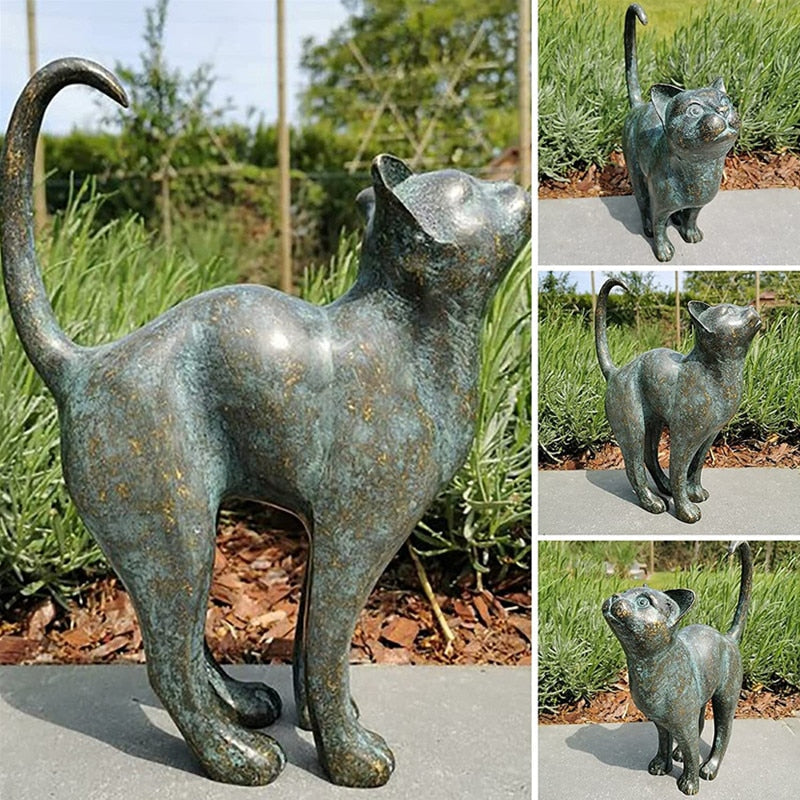 Havekatte Statue Dekoration - Naturtro Ude Skulptur til Haven