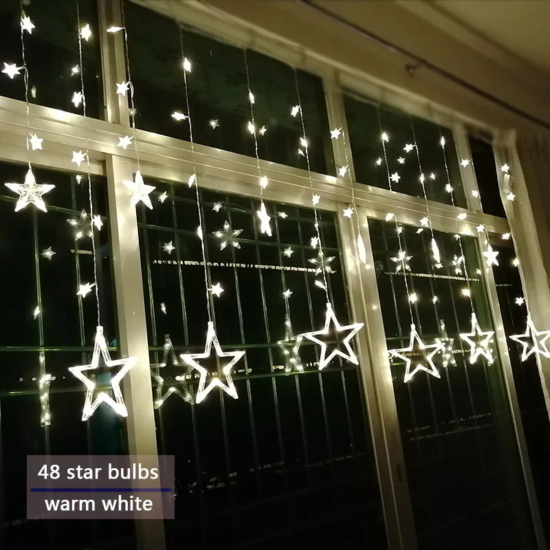 LED Julbelysning Gardin med Stjärnor – Varm Vit Ljus
