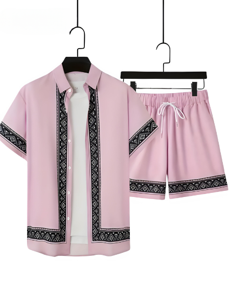 Herre Boho Sommer Sæt Todelt Skjorte og Shorts
