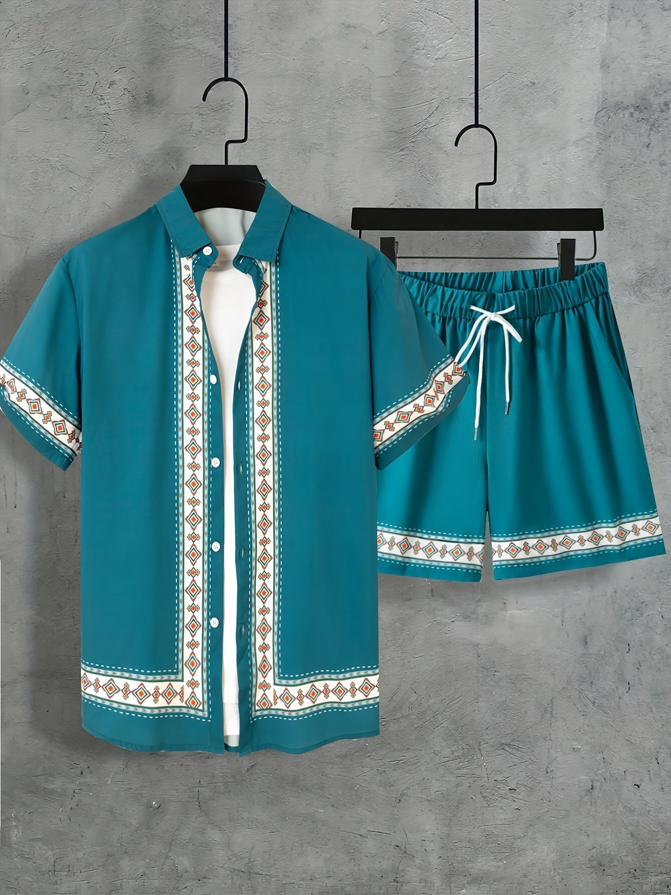Herre Boho Sommer Sæt Todelt Skjorte og Shorts