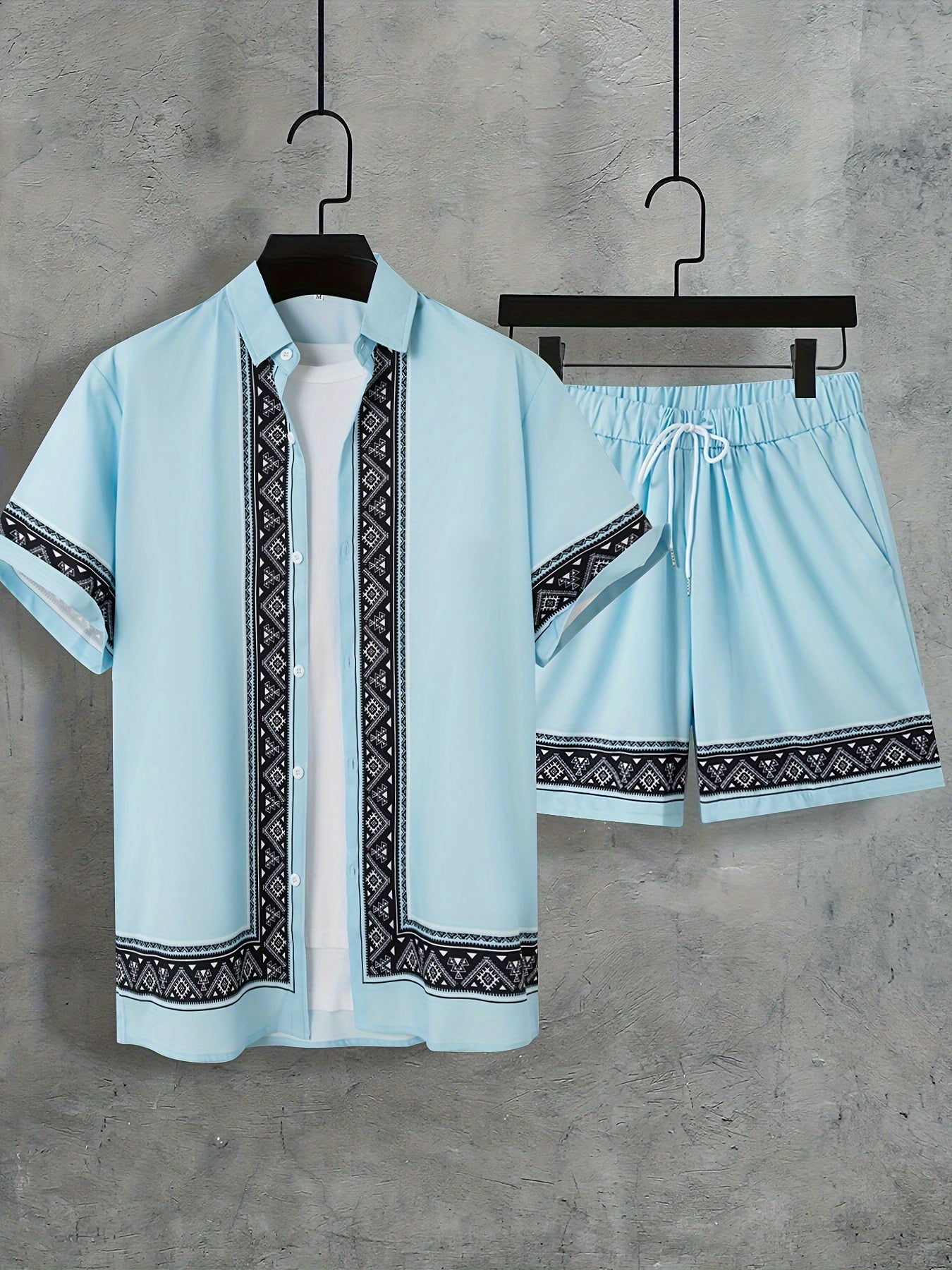 Herre Boho Sommer Sæt Todelt Skjorte og Shorts