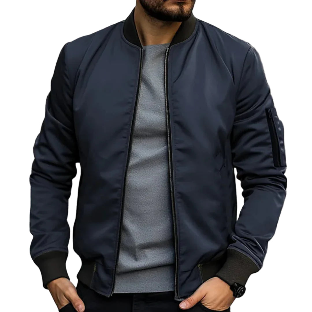 Herre Bomber Jakke Letvægts Casual Stil med Ribbet Kant