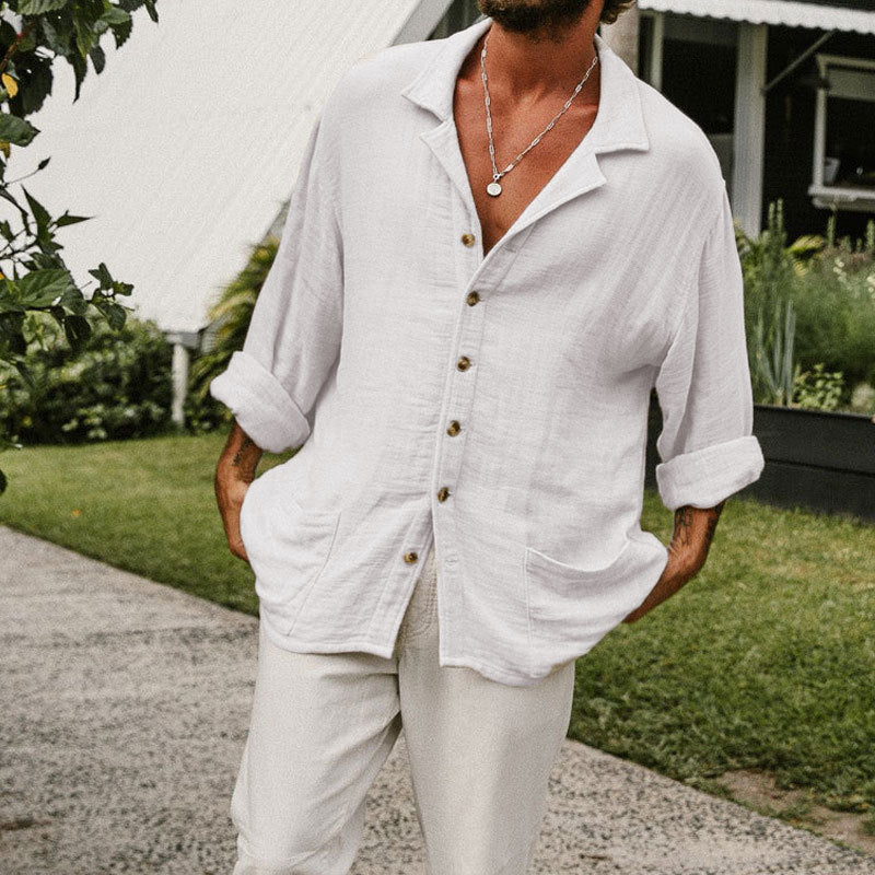 Herre Button-Up Skjorte Afslappet Pasform Casual Langærmet