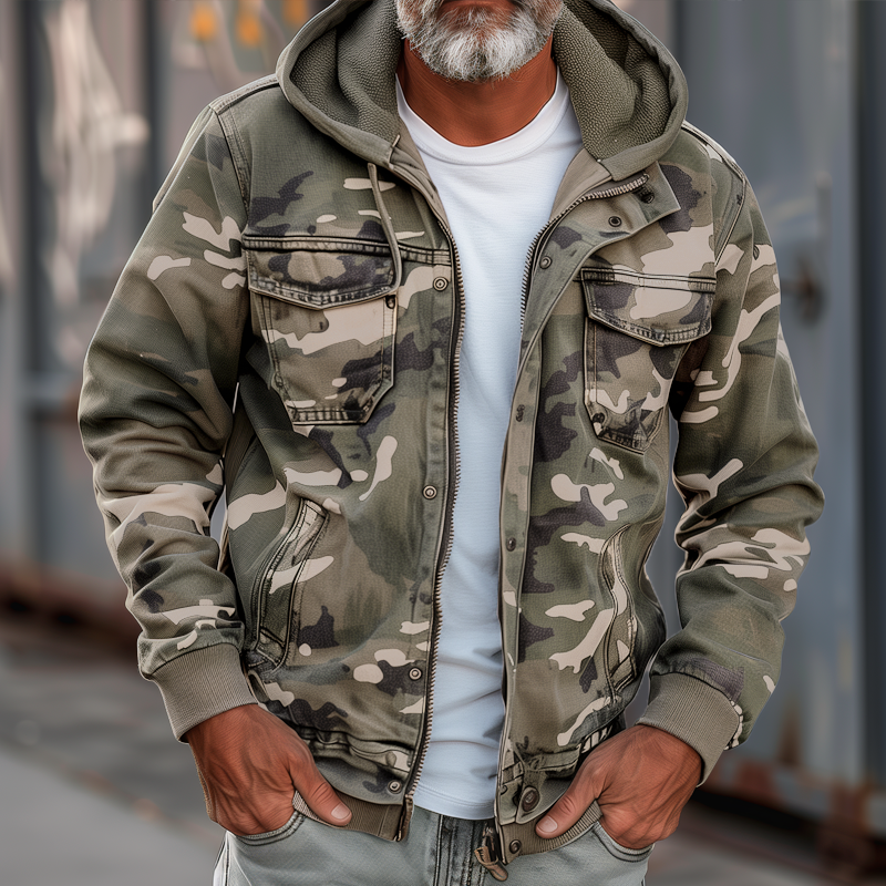 Camouflage Cargo Jakke til Herre med Hætte