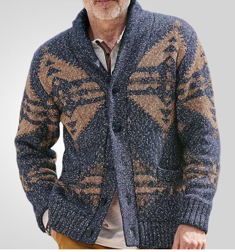 Herre Cardigan med Geometrisk Mønster