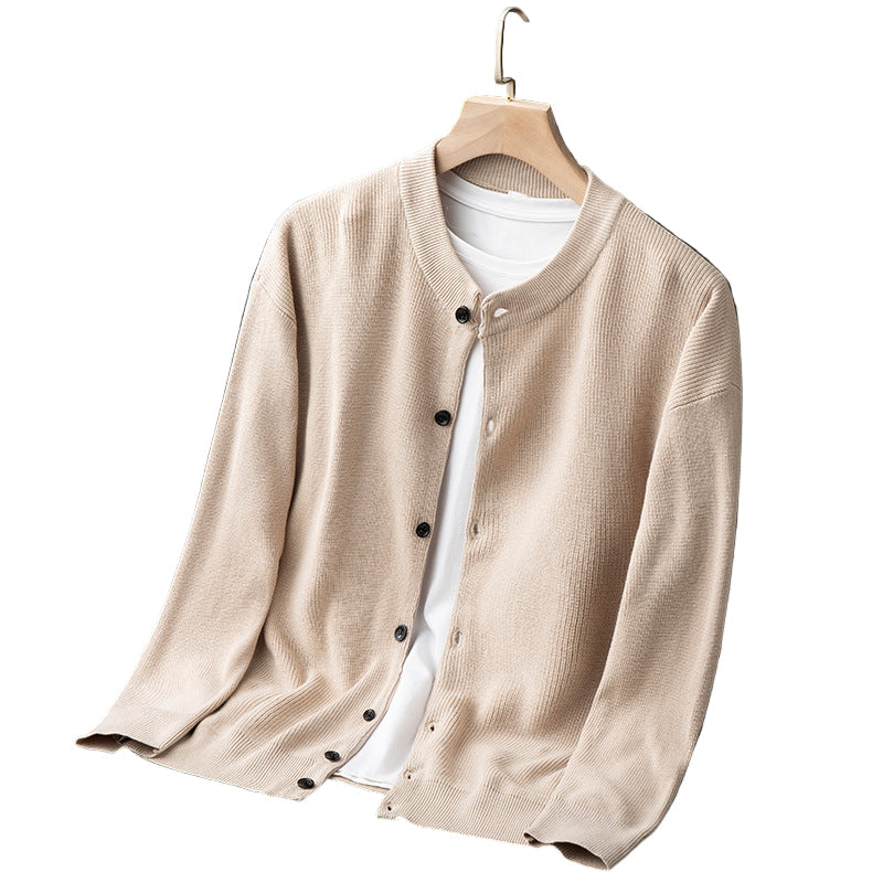 Herre Cardigan med Knaplukning og Ribkant