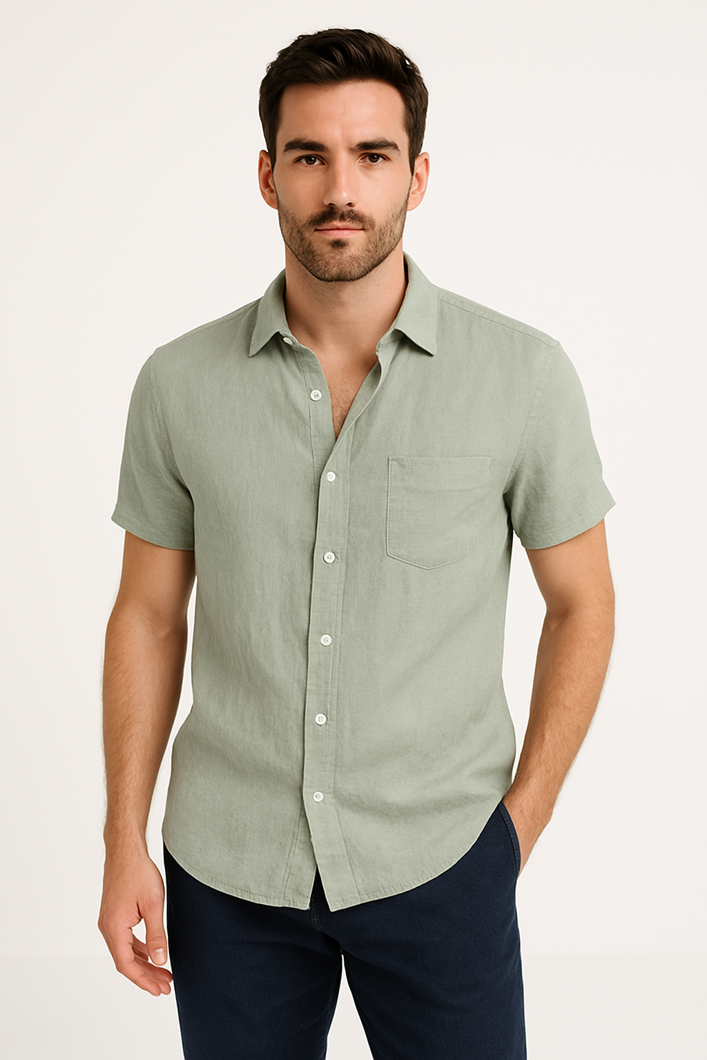 Herre Casual Skjorte Kort Ærme Button Down Krave