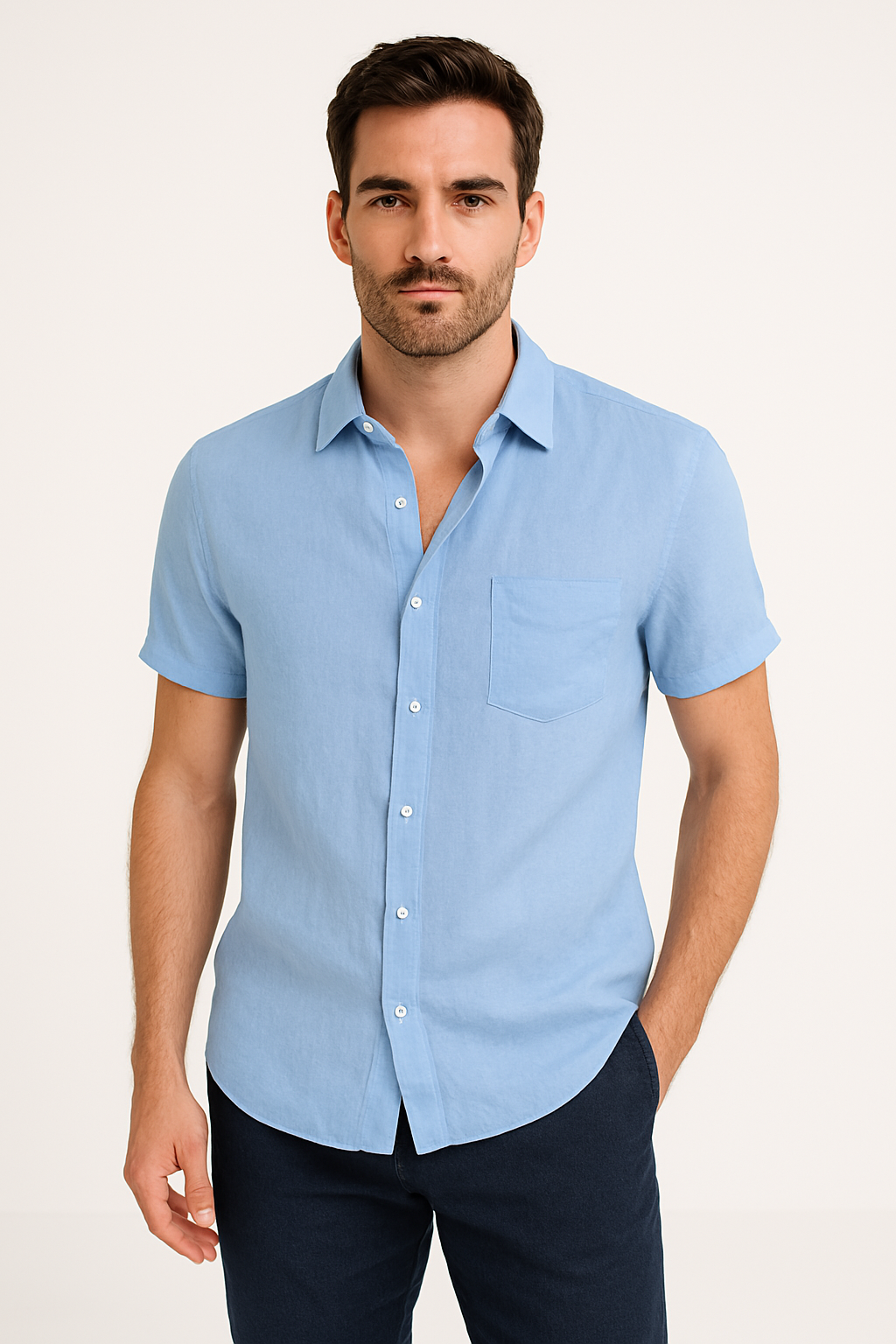 Herre Casual Skjorte Kort Ærme Button Down Krave