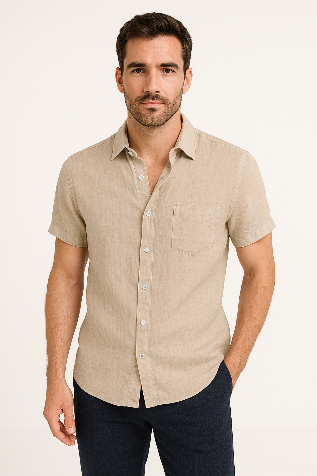 Herre Casual Skjorte Kort Ærme Button Down Krave