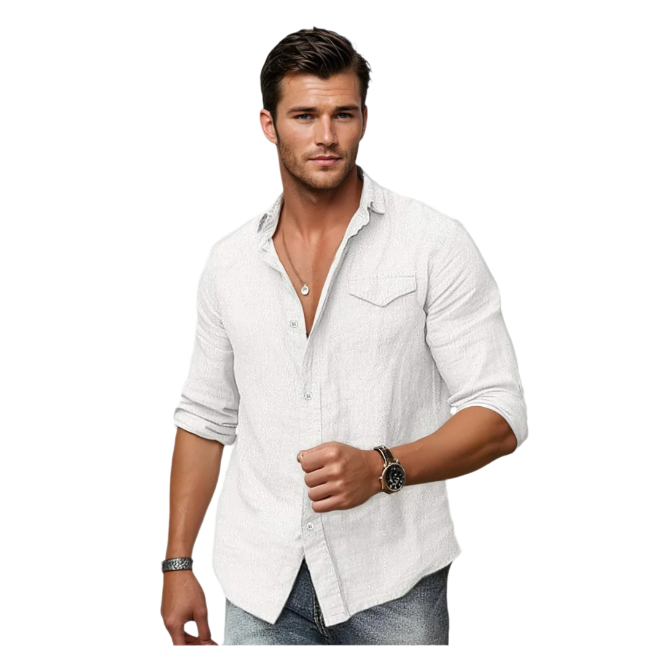 Herre Chemise i Coton-Lin med Lomme