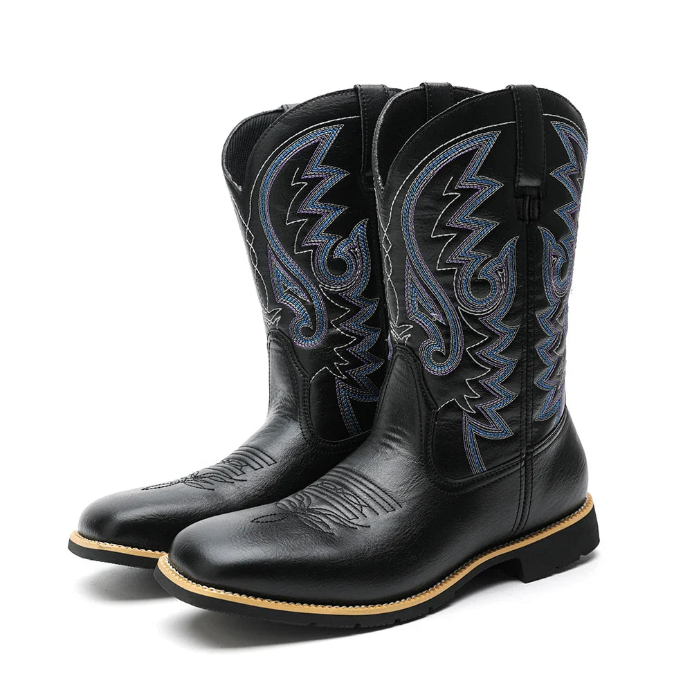 Herre Cowboy Støvler Broderet Retro Design Læder Høj Top