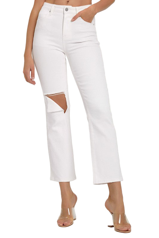Kvinders Denim Jeans Distressed Hvid