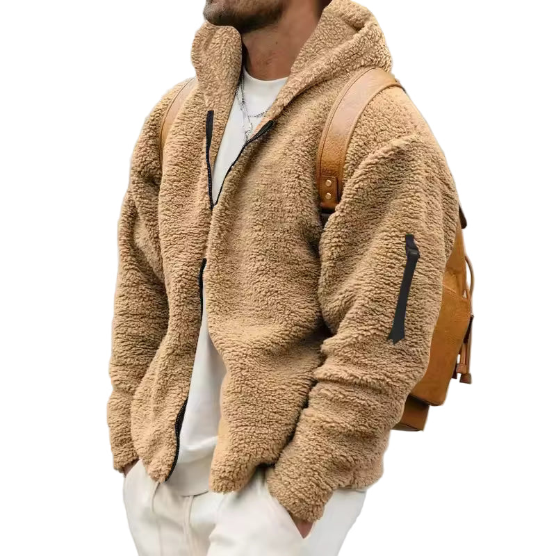 Herre Fleece Frakke Oversized Fit med Hætte