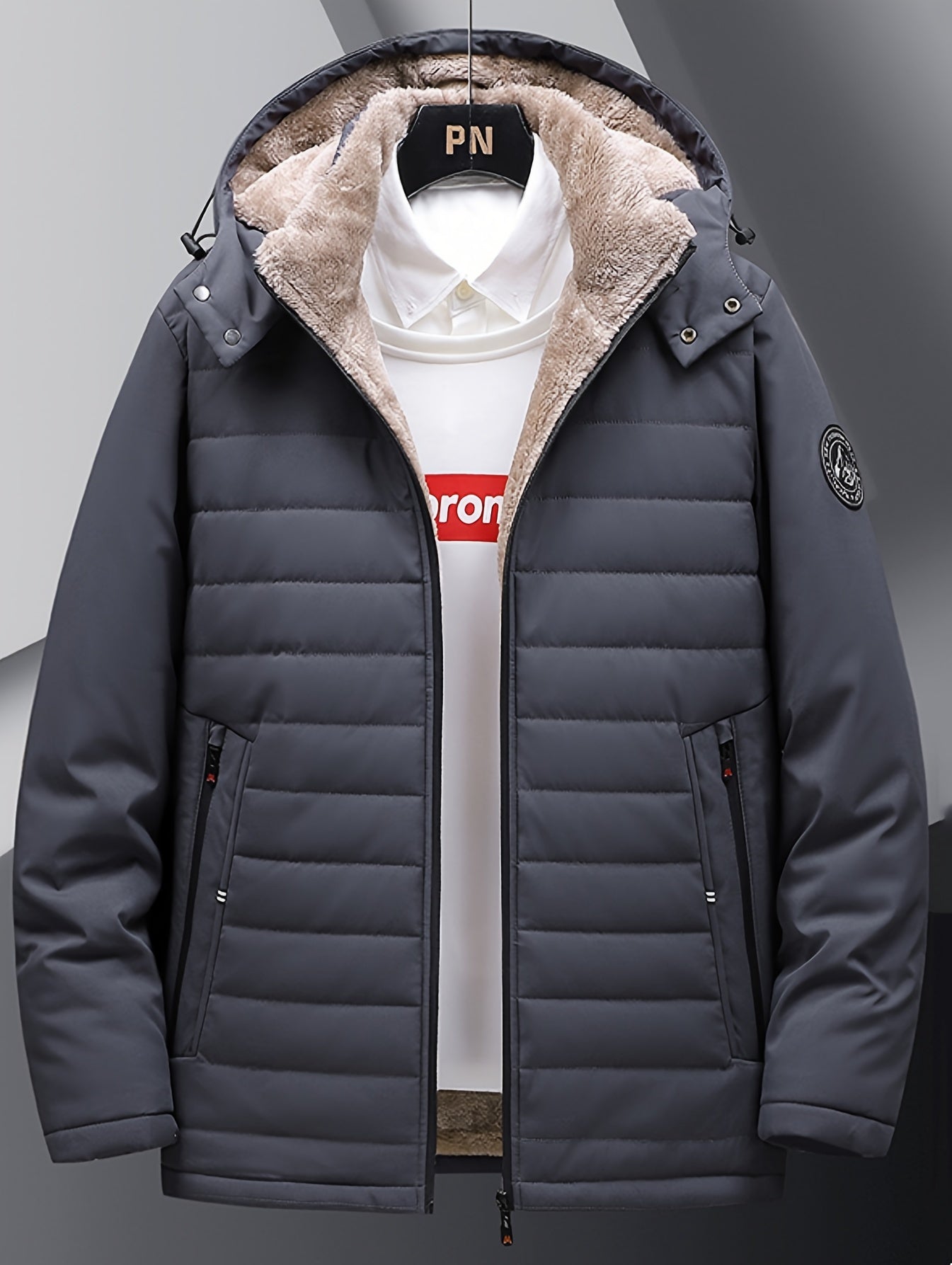 Herre Fleece Jakke med Hætte og Lynlås