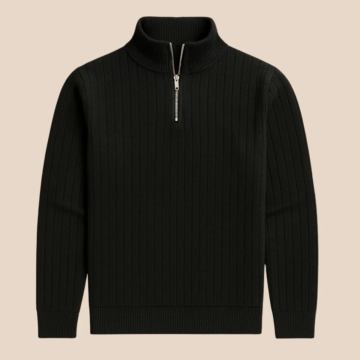 Herre Halv Lynlås Ribbet Jumper Moderne Strikblanding