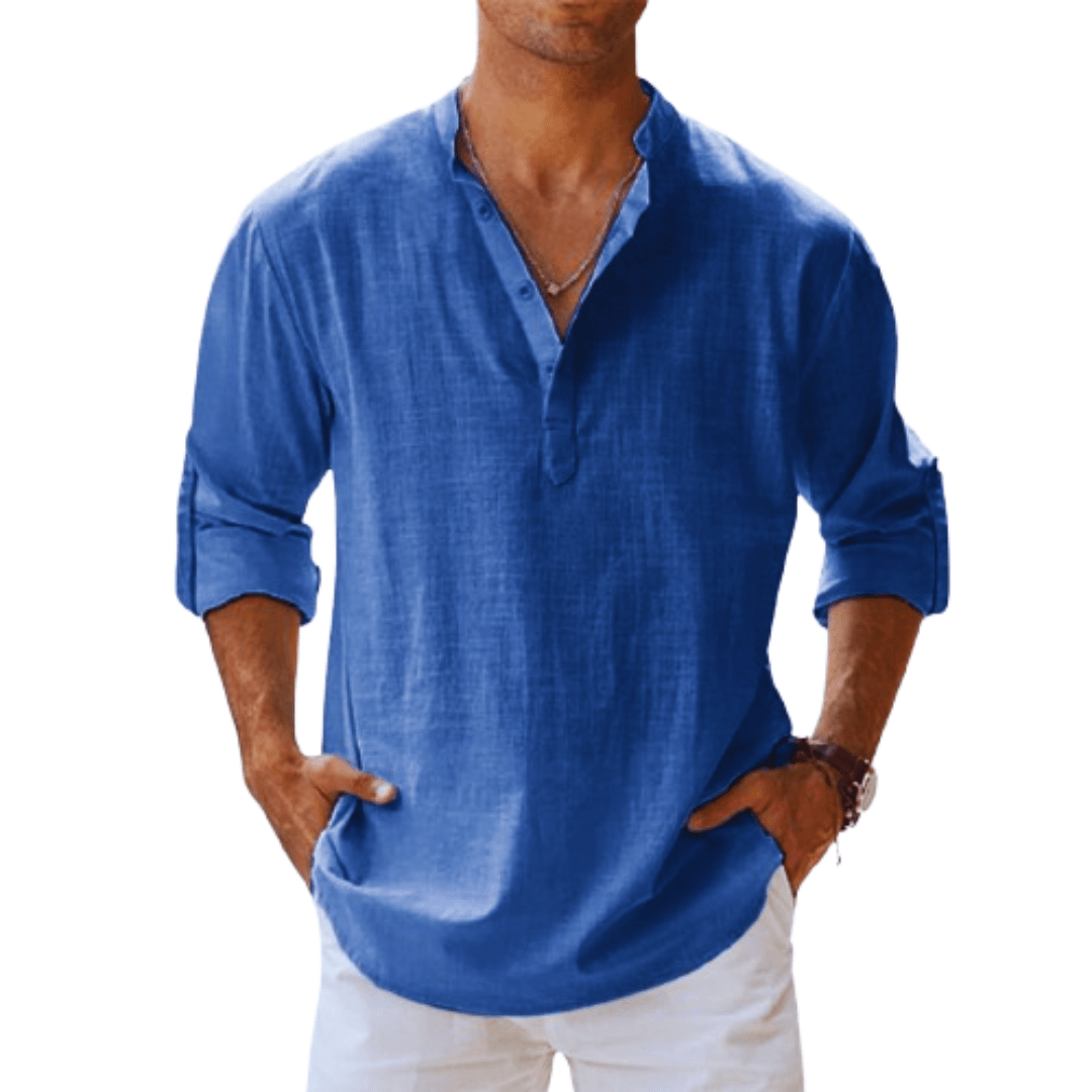 Herre Henley Skjorte Linned Blend Langærmet Casual