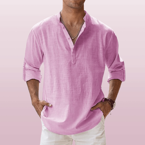 Herre Henley Skjorte Linned Blend Langærmet Casual