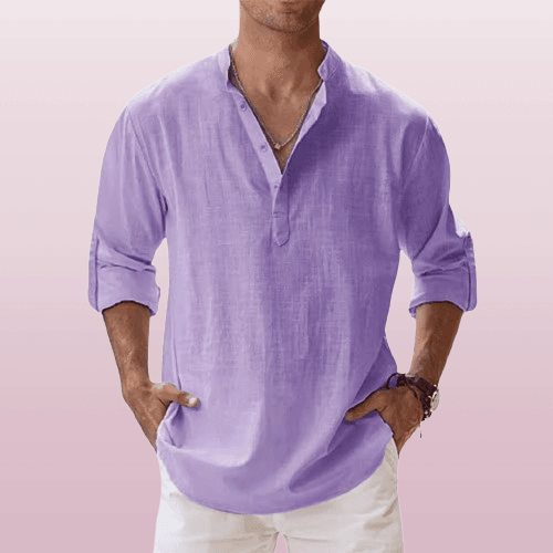 Herre Henley Skjorte Linned Blend Langærmet Casual