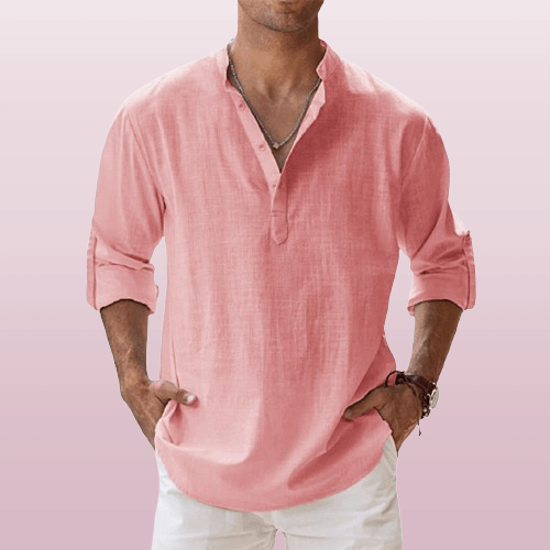 Herre Henley Skjorte Linned Blend Langærmet Casual