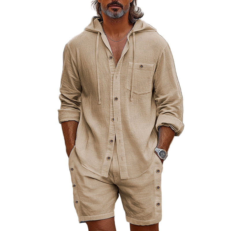 Herre Hooded Skjorte Linned Blend Casual