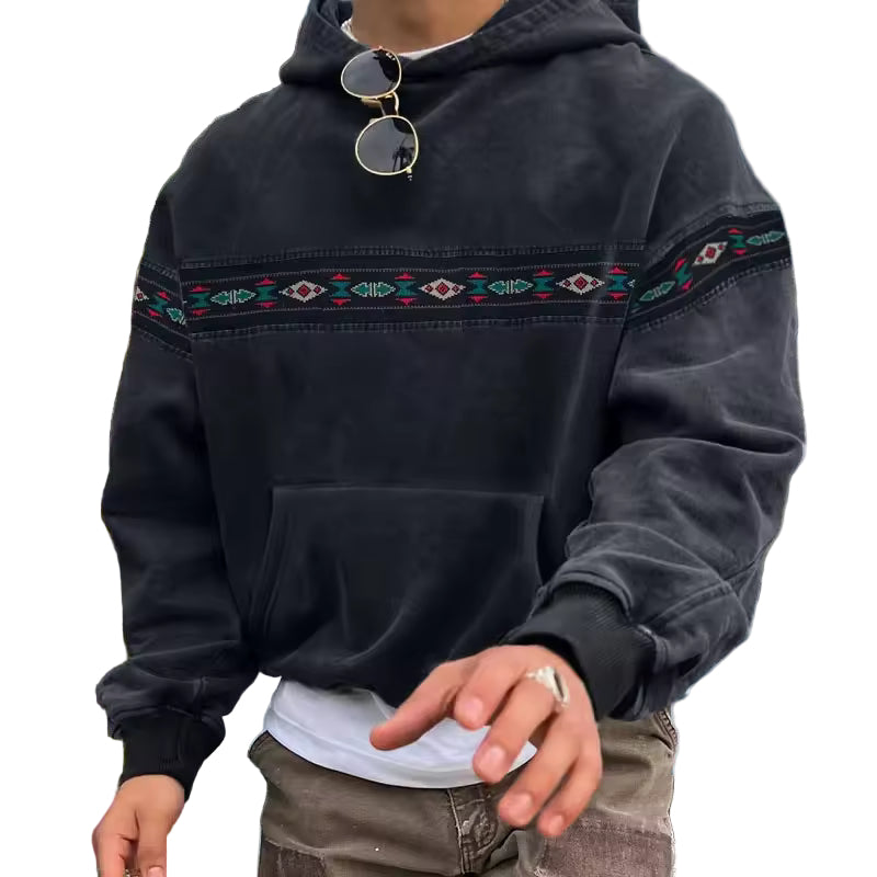 Herre Hoodie Oversized Fit Retro Print