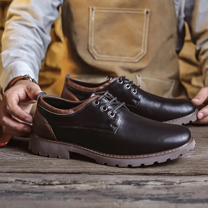 Herre Læder Sko Casual Britisk Stil med Holdbar Gummisål