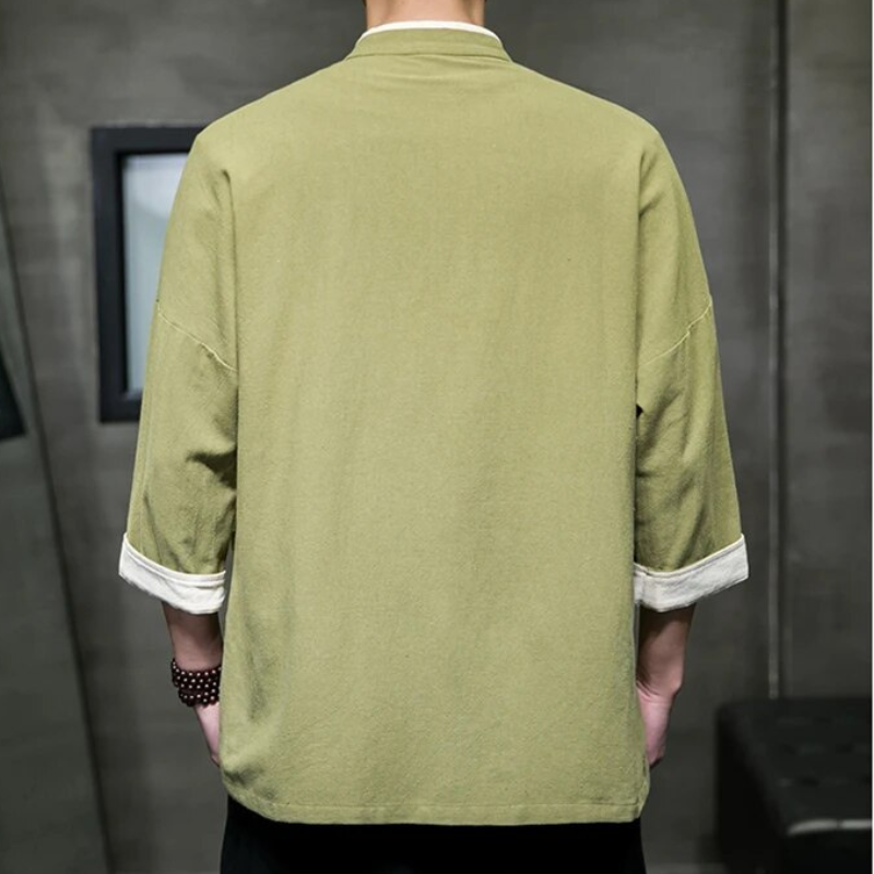 Herre Overshirt Japansk Stil i Blød Bomulds- og Linnedblanding