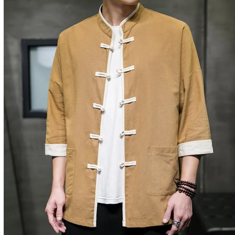 Herre Overshirt Japansk Stil i Blød Bomulds- og Linnedblanding