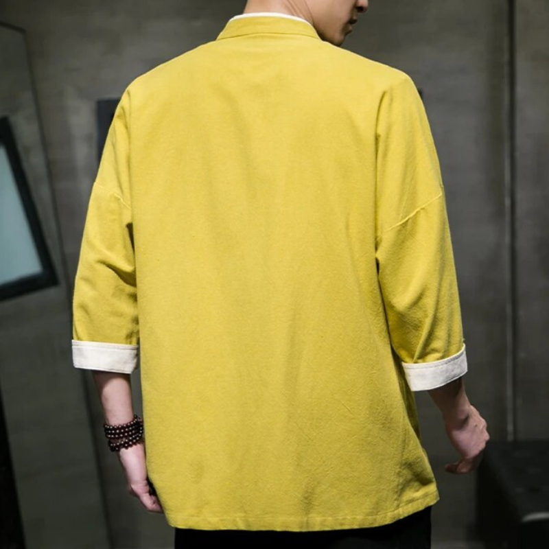 Herre Overshirt Japansk Stil i Blød Bomulds- og Linnedblanding