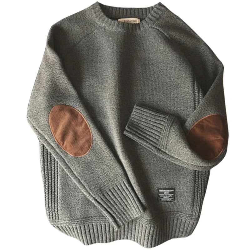 Herre Oversize Pullover Striktrøje med Patch Design