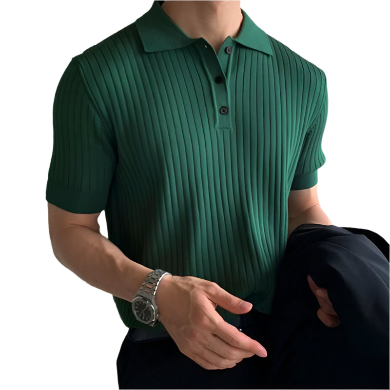 Herre Polo Skjorte Slim Fit Ribbet Strik Kortærmet Fiberblanding