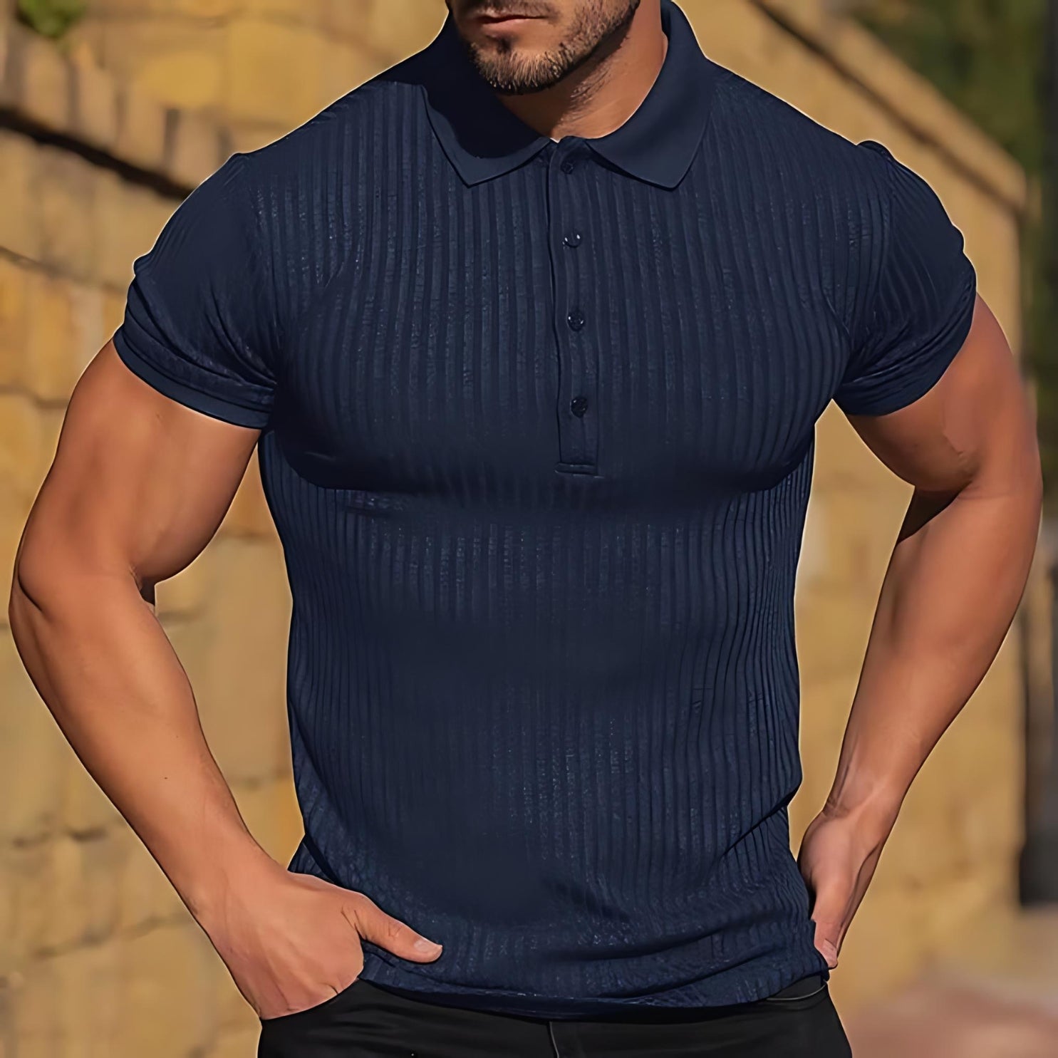 Herre Polo T-shirt Ribbet Chiffon