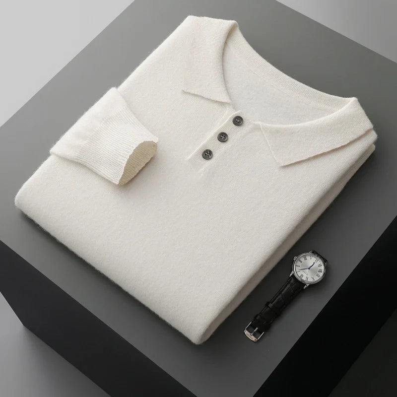 Herre Pullover Uldtrøje med Polo Krave i Merino Uld