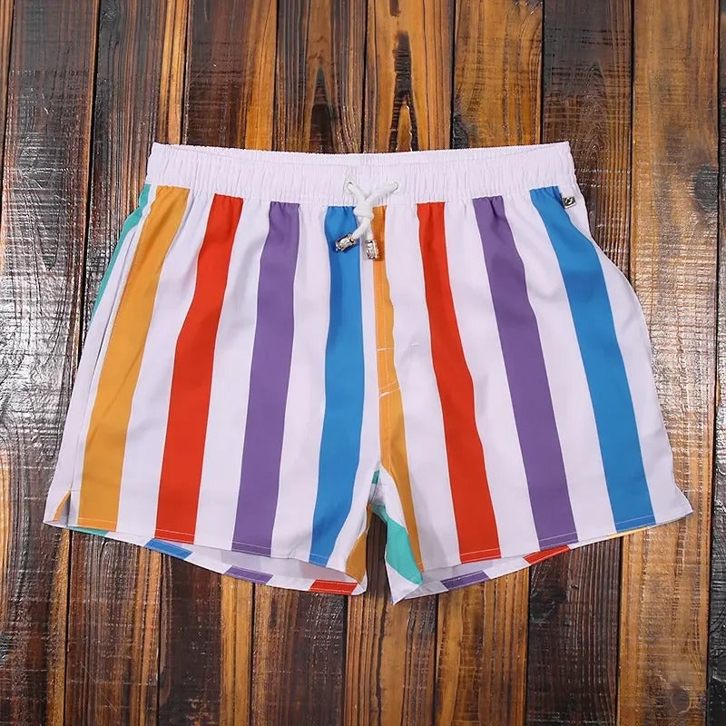 Herre Shorts med Elastisk Linning og Stribet Design