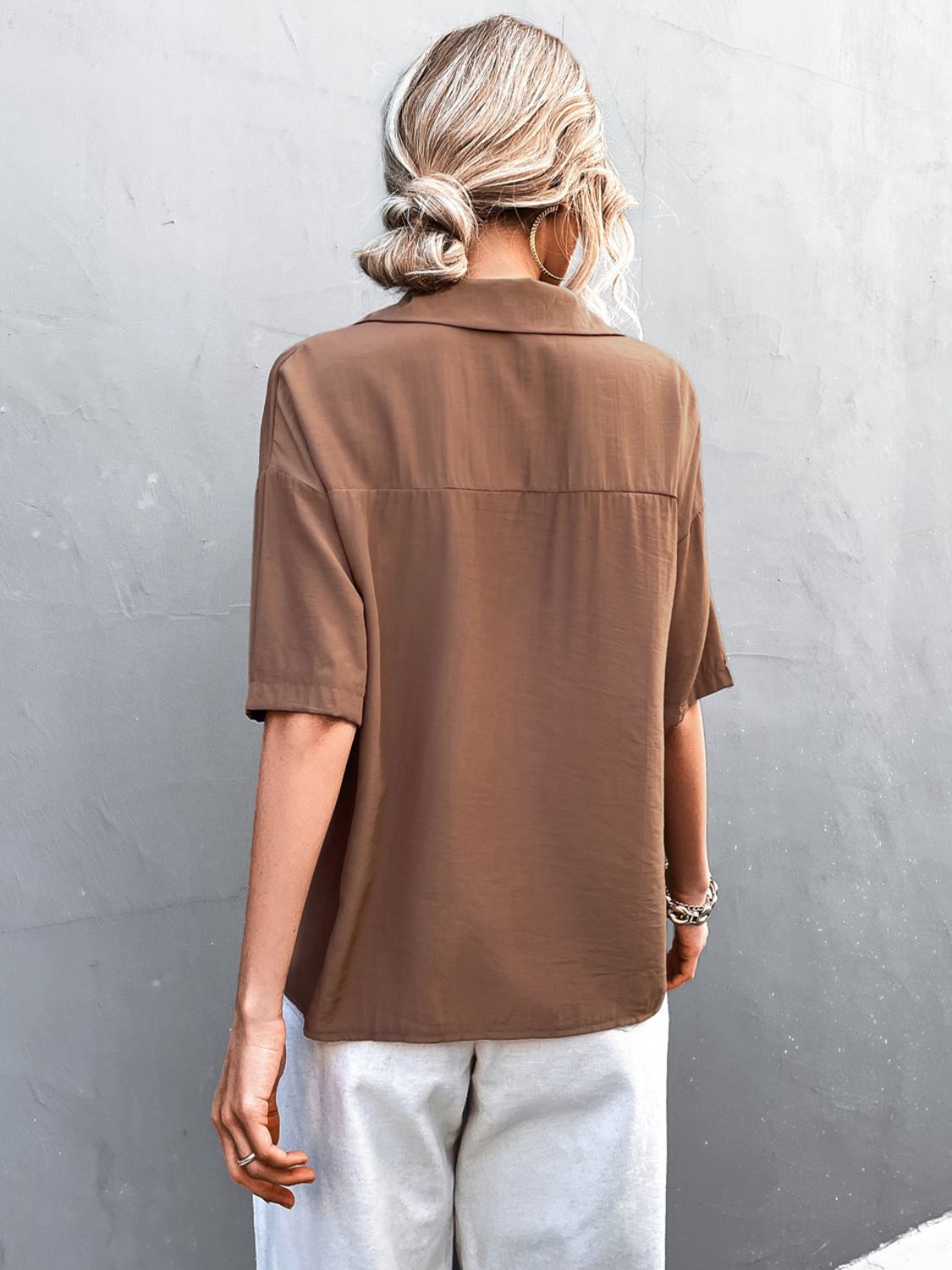 Dameskjorte Kortærmet Button Down med Krave