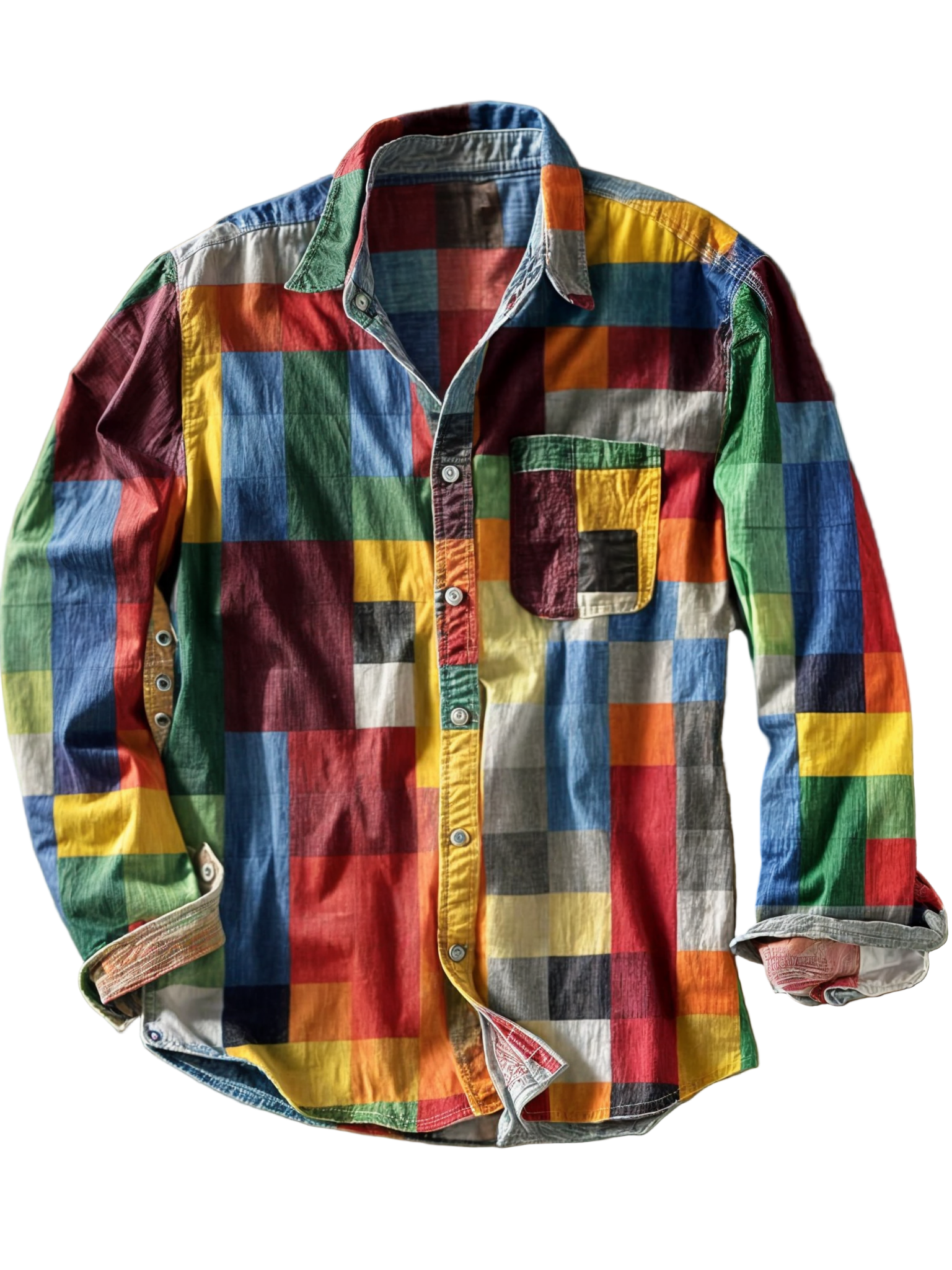 Herre Skjorte Langærmet Patchwork Design med Brystlomme til Mænd