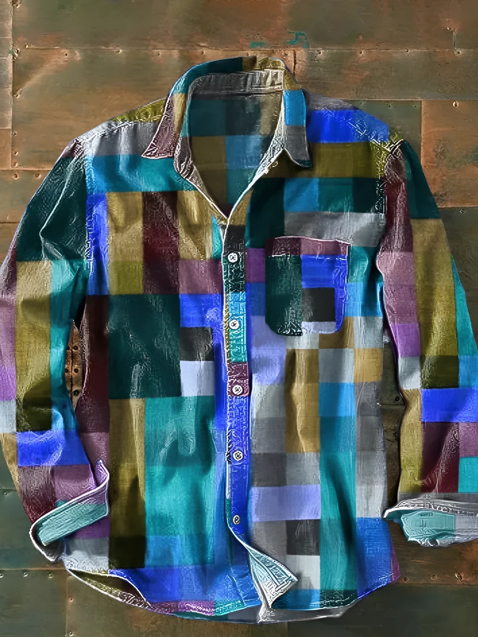 Herre Skjorte Langærmet Patchwork Design med Brystlomme til Mænd