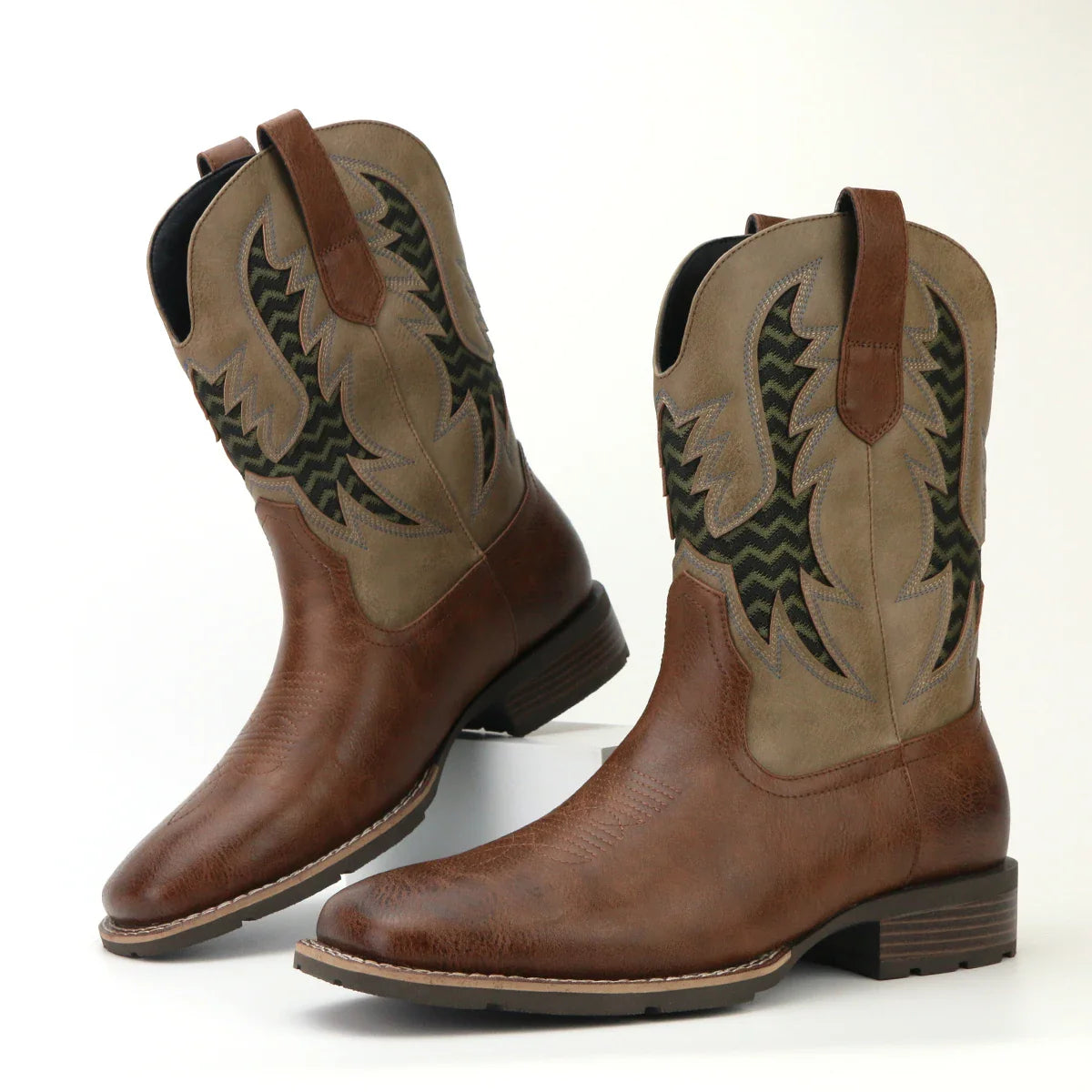 Herre Støvler Cowboy Læder Vintage Broderet Design