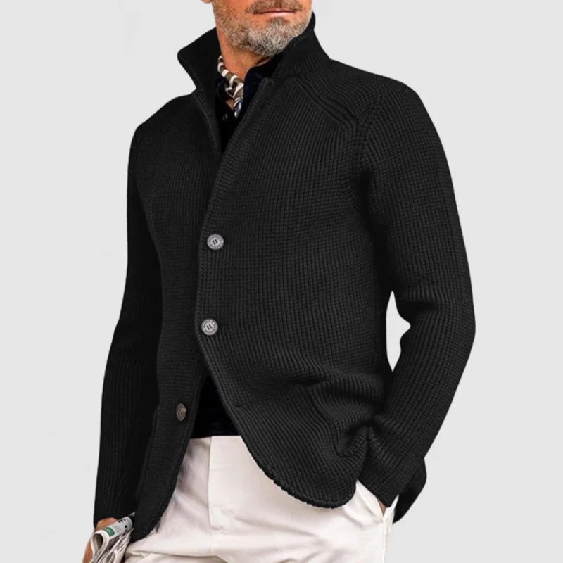 Herre Strikket Cardigan - Klassisk Knappet Sweater med Ribbet Design