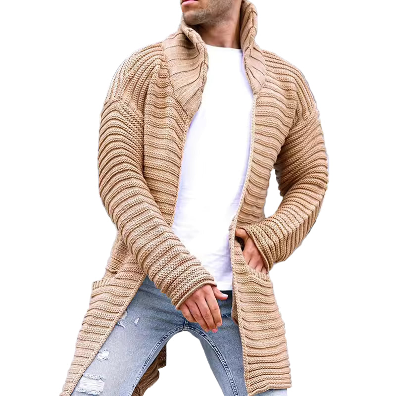 Herre Strikket Cardigan – Ribbet Uld – Oversized Pasform