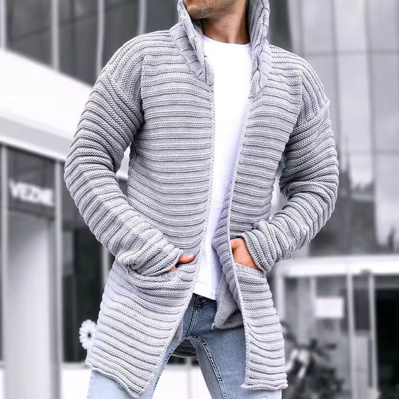 Herre Strikket Cardigan – Ribbet Uld – Oversized Pasform