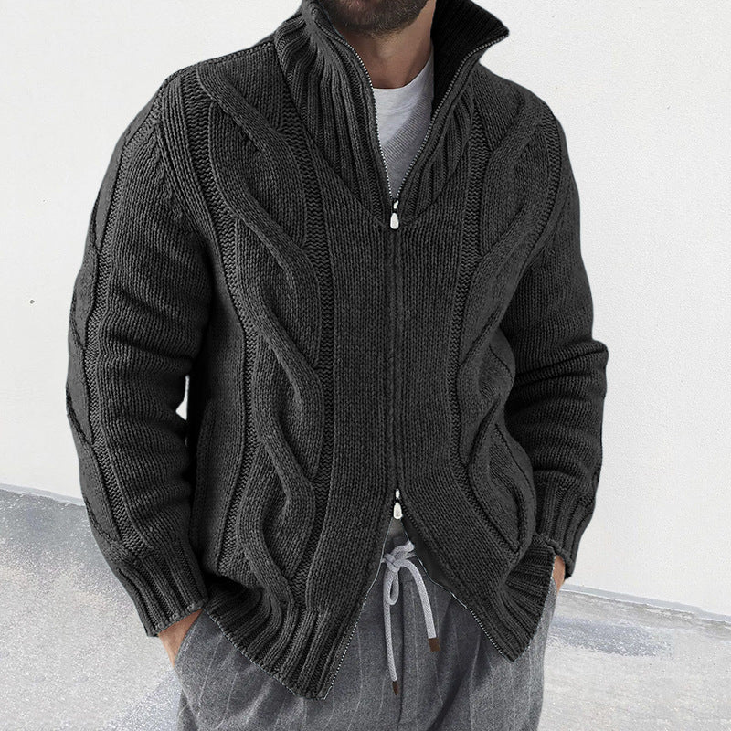 Herre Strikket Cardigan med Høj Hals