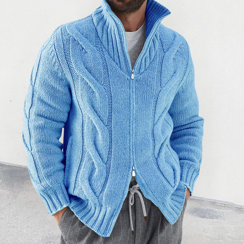 Herre Strikket Cardigan med Høj Hals