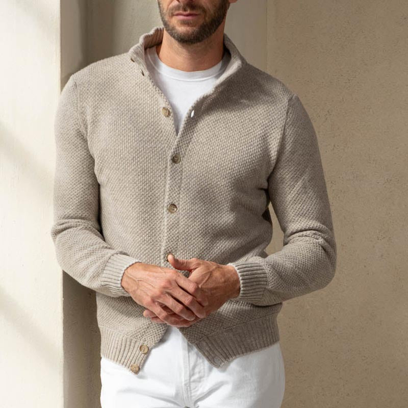 Herre Strikket Sweater Slim Fit med Skulderkrave