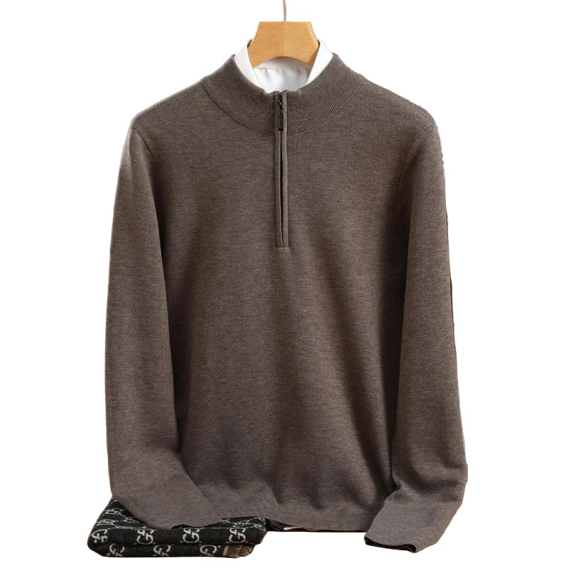 Herre Striktrøje Halvhøj Krave Merino Uld Pullover Casual