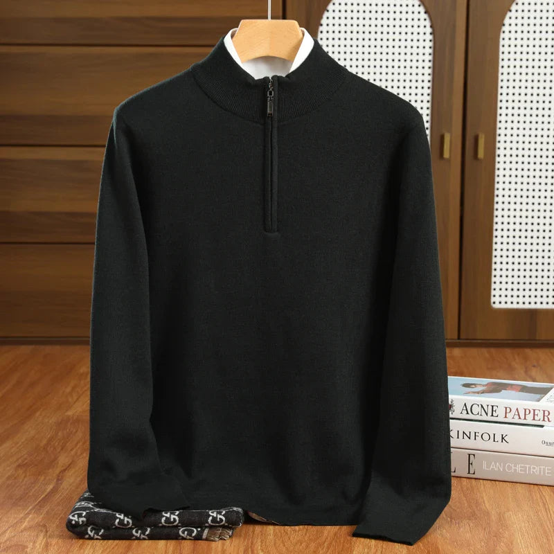 Herre Striktrøje Halvhøj Krave Merino Uld Pullover Casual