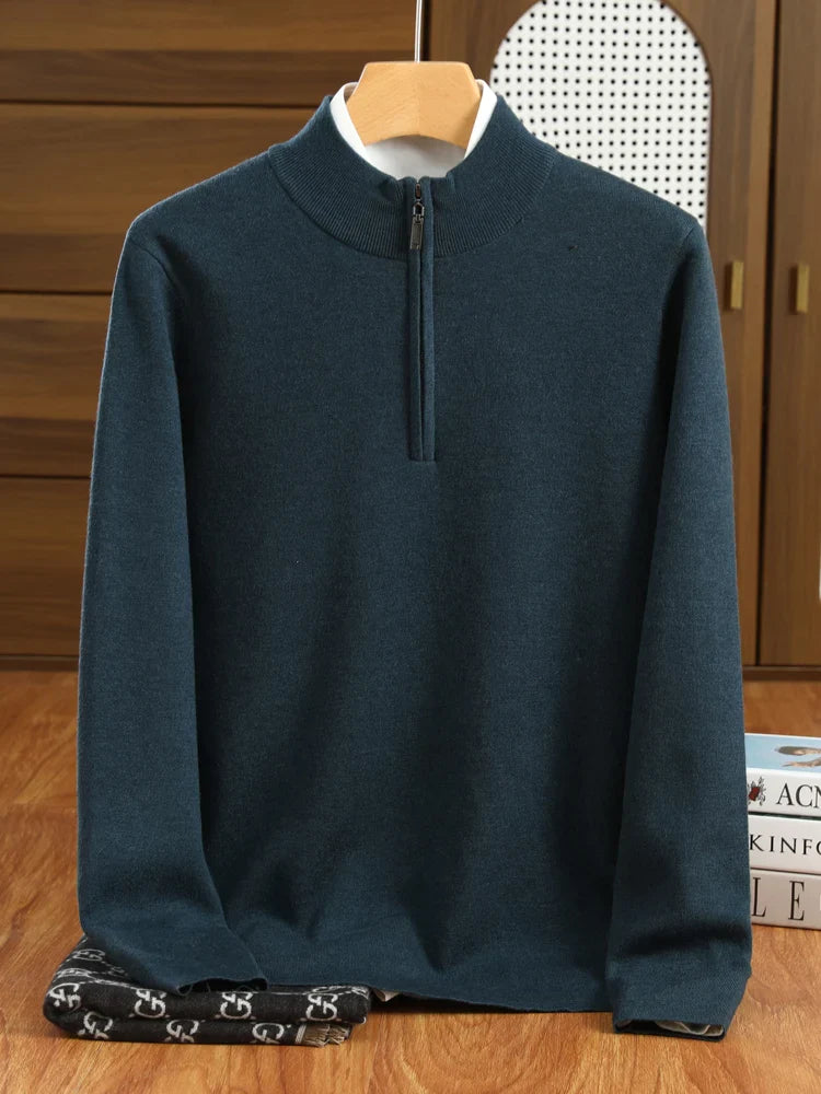 Herre Striktrøje Halvhøj Krave Merino Uld Pullover Casual