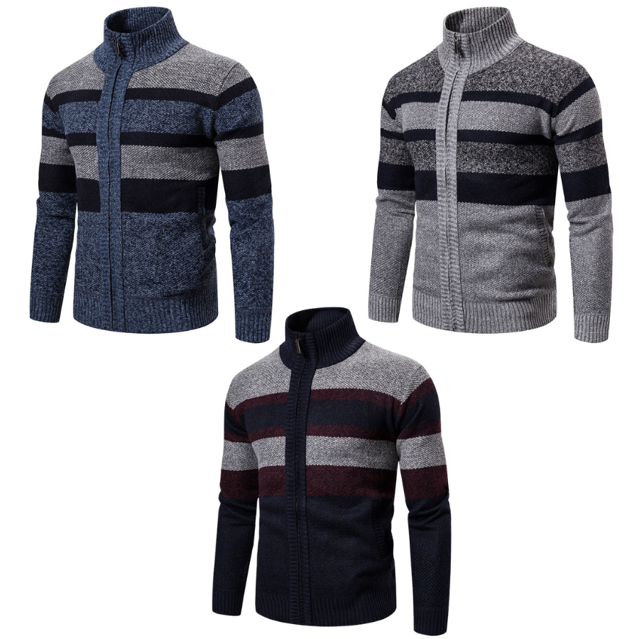 Herre Striktrøje Stribet Slim Fit Cardigan