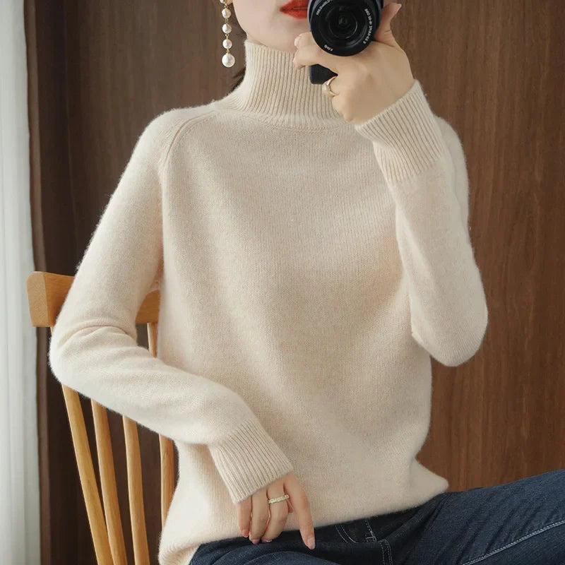 Kvinders Striktrøje Turtleneck Blød Merino Uld